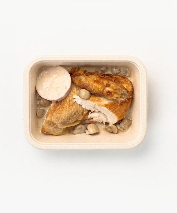 Chapon rôti, Farce Fine et Sauce Crème de Champignons